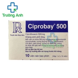 Thuốc Ciprobay 500Mg -  Hộp 1 vỉ 10 viên   Nhà sản xuất:  Bayer AG Germany &#8211; ĐỨC  Mã sản Phẩm: PC2600  Chú ý: Bài viết trên chỉ mang tính chất tham khảo, liều lượng dùng thuốc cụ thể nên theo chỉ định của bác sĩ kê đơn thuốc